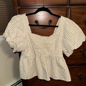 Old Navy Gingham Puff Sleeve Peplum Top